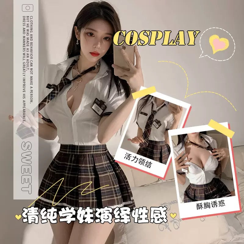 Japanese Schoolgirl Lingerie Set – Cute Pleated Skirt & Tie Crop Shirt Uniform