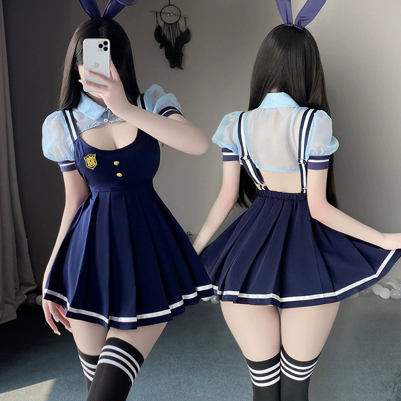 纯欲情趣内衣性感JK百褶背带裙兔女郎制服女警官套装校园学生制服