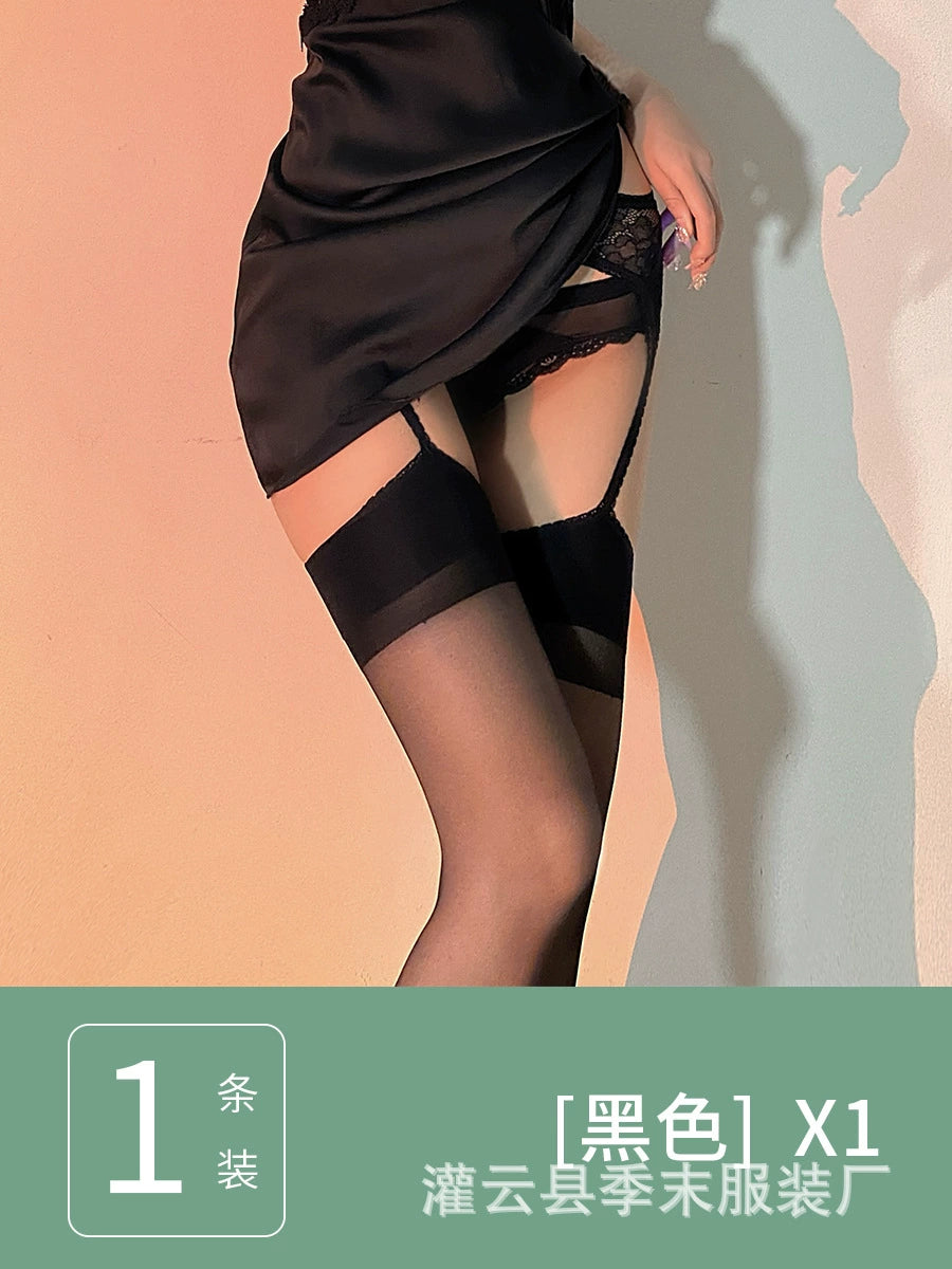 情趣吊带丝袜女夏季一体式灰色连体长筒纯欲性感开档免脱显瘦黑丝