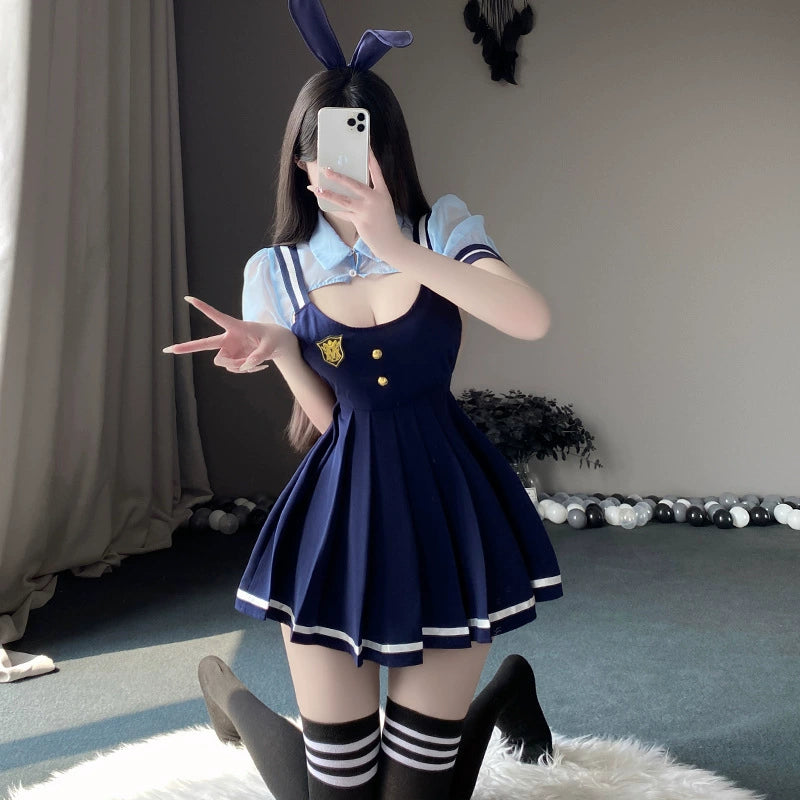 纯欲情趣内衣性感JK百褶背带裙兔女郎制服女警官套装校园学生制服