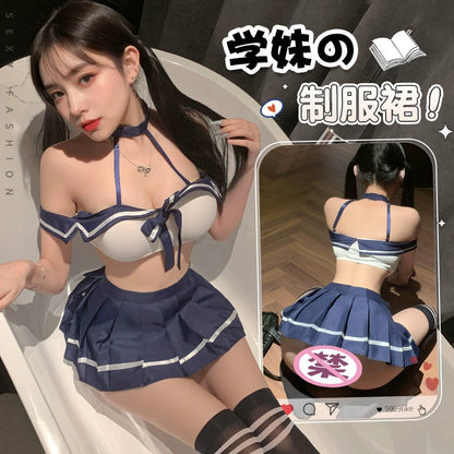 情趣内衣女性感露背三点分体式水手角色扮演学院制服