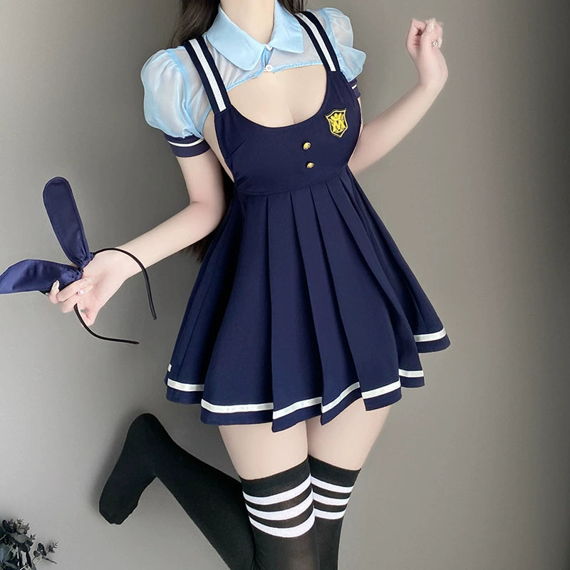纯欲情趣内衣性感JK百褶背带裙兔女郎制服女警官套装校园学生制服