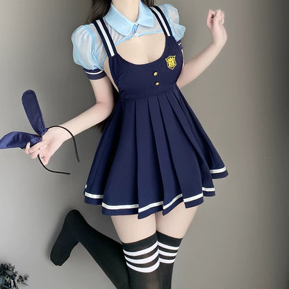 纯欲情趣内衣性感JK百褶背带裙兔女郎制服女警官套装校园学生制服