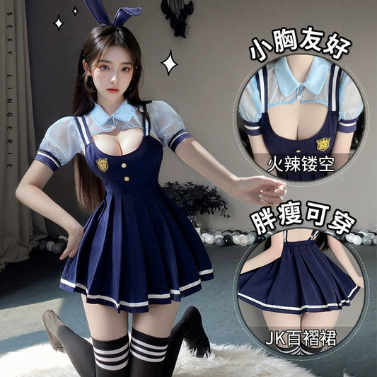 纯欲情趣内衣性感JK百褶背带裙兔女郎制服女警官套装校园学生制服