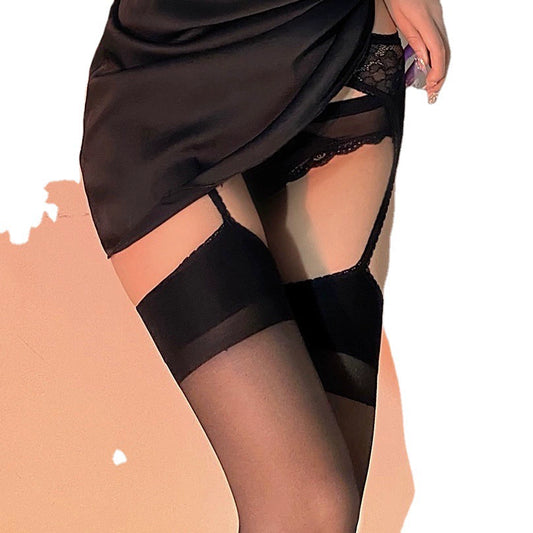 情趣吊带丝袜女夏季一体式灰色连体长筒纯欲性感开档免脱显瘦黑丝